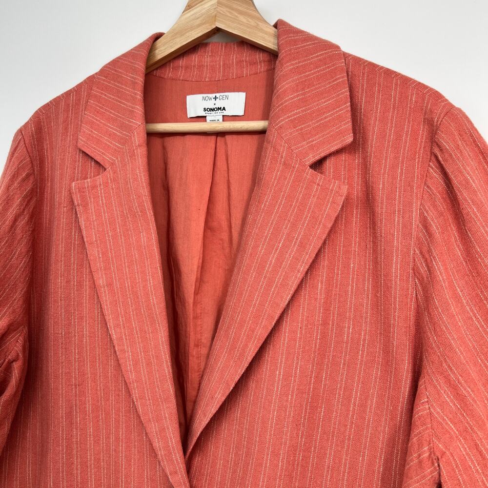 Sonoma x Now Gen Linen Blazer Womens PXL Coral Orange White Striped One Button - Picture 4 of 8